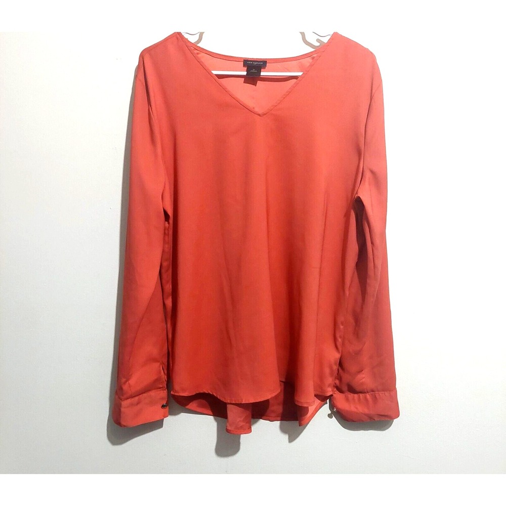 Ann Taylor Womens Size Medium Polyester Tunic Blouse Rust Roll Up Tab Sleeves